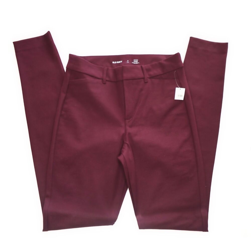 Old Navy Pixie Women Dress Pants 4 Tall Burgundy Stretch Skinny Leg Office
